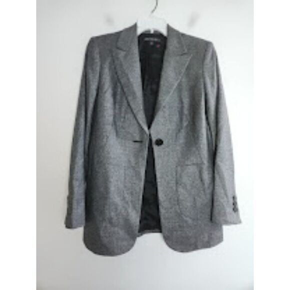 Lafayette 148 New York Women Dark Grey Silk/Wool Blend 1 Button Blazer size 4 - Picture 3 of 8